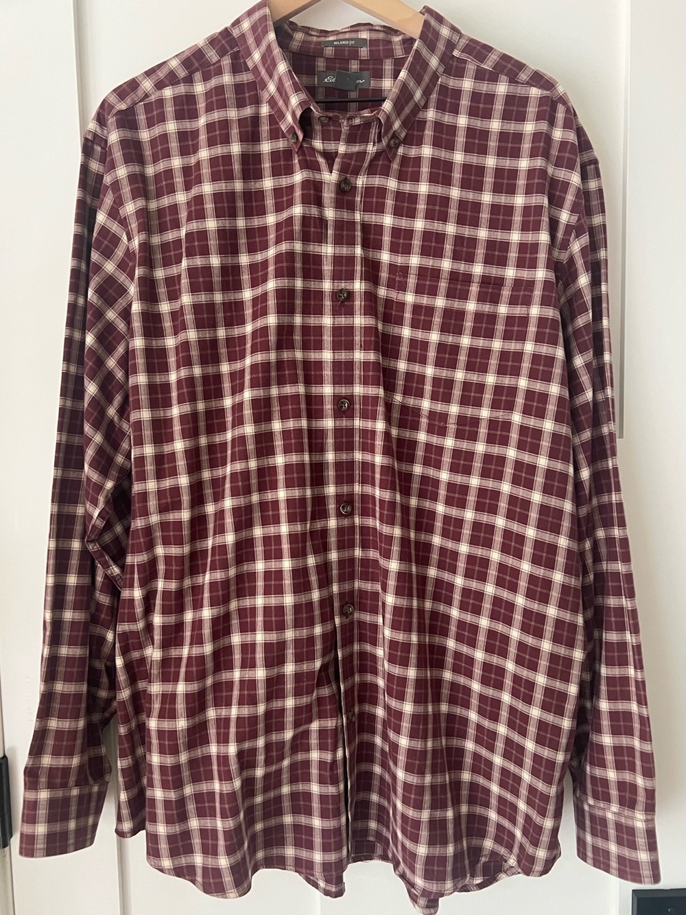 Eddie Bauer Men’s XL Burgundy Plaid Relaxed Fit Button-Down Shirt